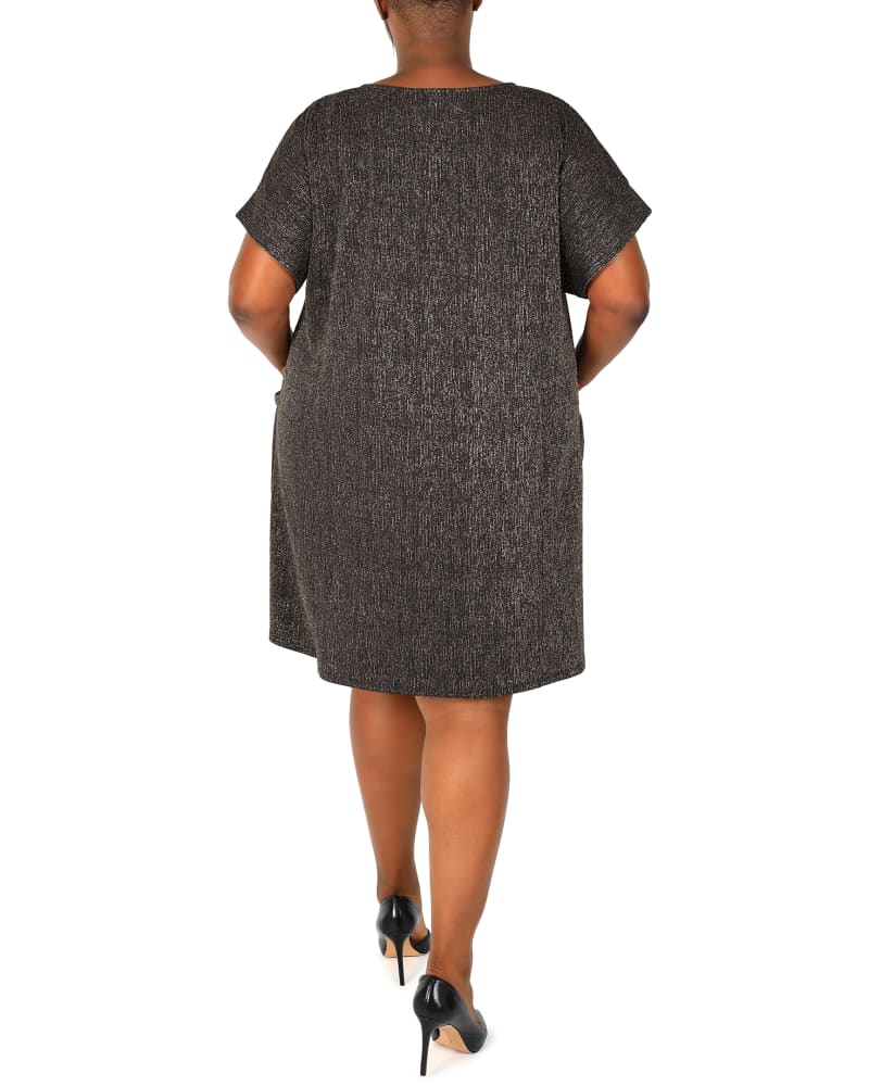 Plus size model wearing Holly Trapeze Glitter Knit Dress by Sandra Darren | Dia&Co | dia_product_style_image_id:173809